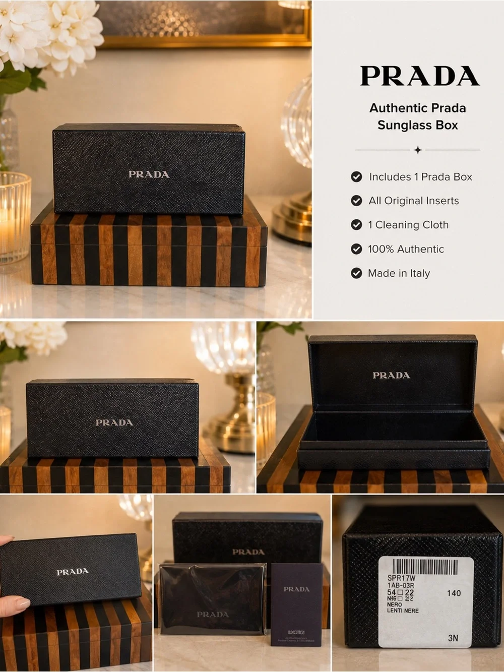 Prada Black Textured Sunglass Box with Silver Logo